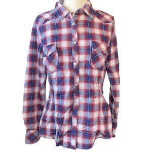 Rock & Roll Cowgirl shirt button down Pearl snap buttons long sleeve Size Large